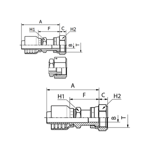 Terminal OPF Reto Fêmea Giratória ORFS com Sextavado Extra 3