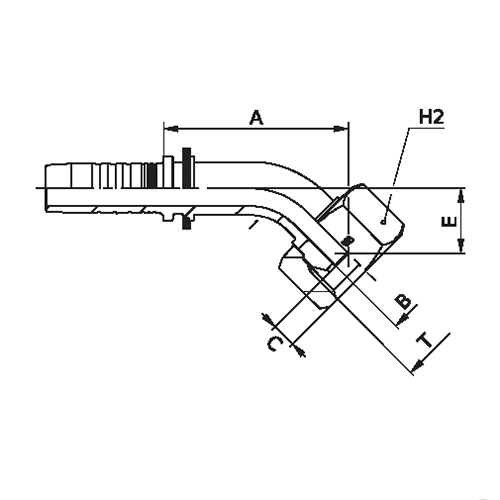Terminal Prensado 45° Fêmea Giratória BSPP Boleado 2