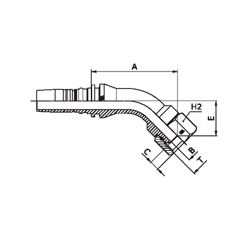 Terminal Prensado 45° Fêmea Giratória BSPP Boleado Interlock Plus 2