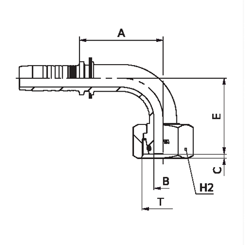 Terminal Prensado 90° Fêmea DKO – Cone 24° – Série Leve 2