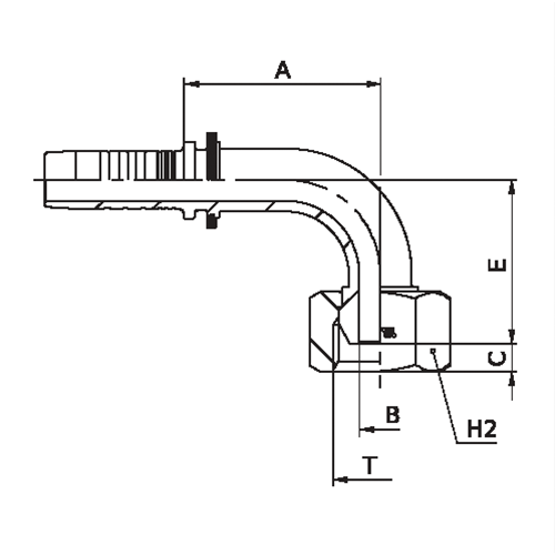 Terminal Prensado 90° Fêmea Giratória BSPP Boleado 2