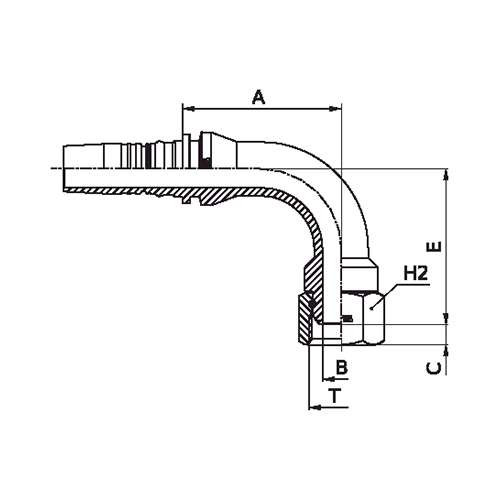 Terminal Prensado 90° Fêmea Giratória BSPP Boleado Interlock Plus 2