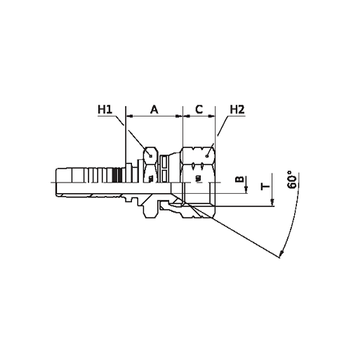 Terminal fêmea giratória reta, rosca métrica fina padrão Komatsu. 2